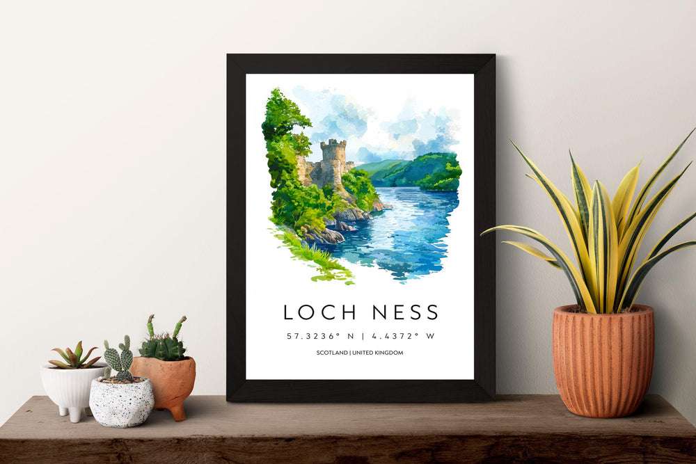 Loch Ness Watercolor Poster Loch Ness Scotland Travel Print Wall Art Loch Ness Home Decor Loch Ness Gift Art Lovers Scottish Highlands