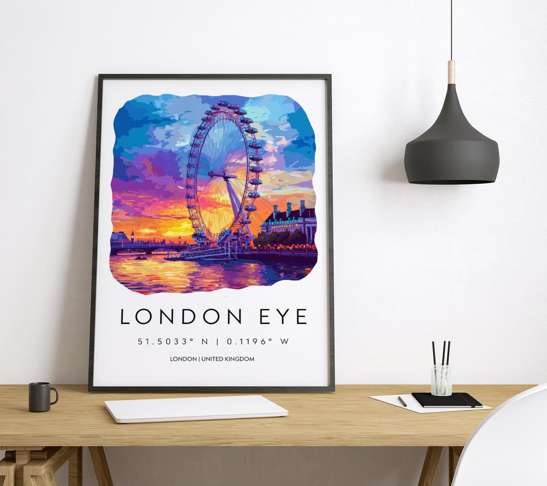 London Eye Watercolor Poster London Eye London Travel Print Wall Art London Eye Home Decor London Eye Gift Art Lovers UK Landmark