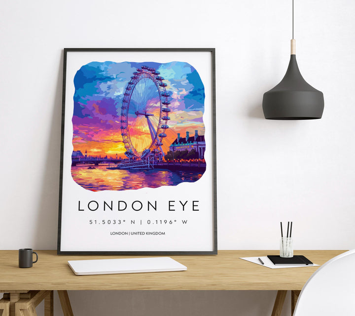 London Eye Watercolor Poster London Eye London Travel Print Wall Art London Eye Home Decor London Eye Gift Art Lovers UK Landmark