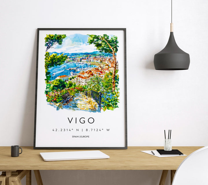 Vigo Watercolor Poster Vigo Spain Travel Print Wall Art Vigo Home Decor Vigo Gift Art Lovers Spain Art Vigo Cityscape