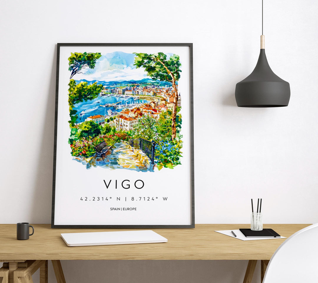 Vigo Watercolor Poster Vigo Spain Travel Print Wall Art Vigo Home Decor Vigo Gift Art Lovers Spain Art Vigo Cityscape