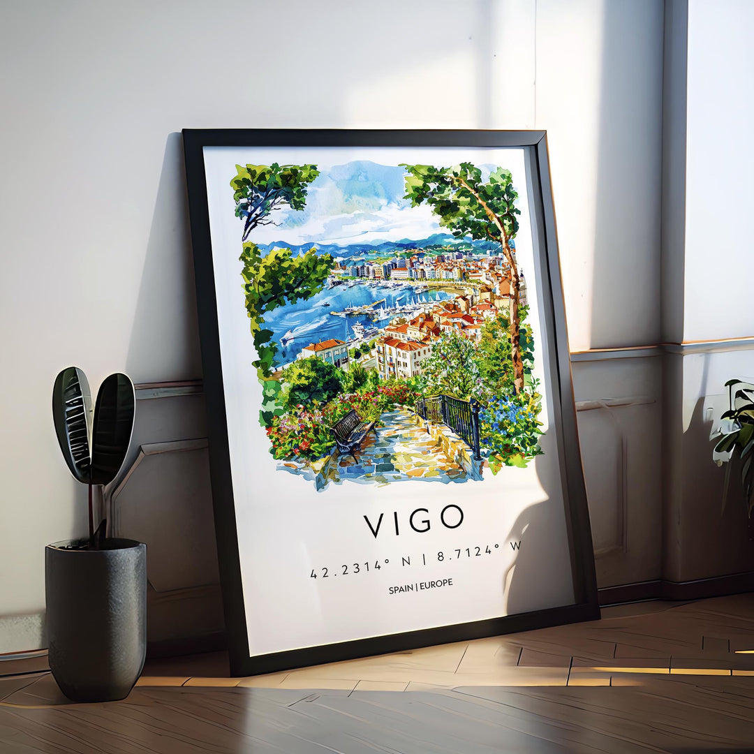 Vigo Watercolor Poster Vigo Spain Travel Print Wall Art Vigo Home Decor Vigo Gift Art Lovers Spain Art Vigo Cityscape