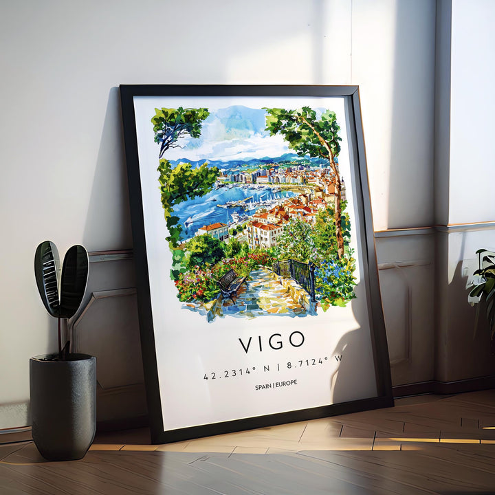 Vigo Watercolor Poster Vigo Spain Travel Print Wall Art Vigo Home Decor Vigo Gift Art Lovers Spain Art Vigo Cityscape