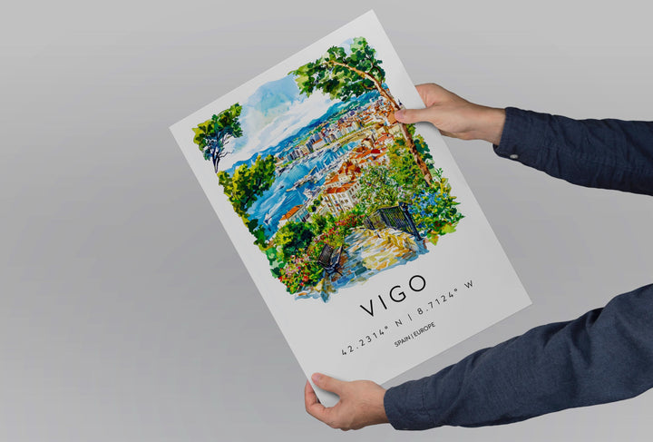 Vigo Watercolor Poster Vigo Spain Travel Print Wall Art Vigo Home Decor Vigo Gift Art Lovers Spain Art Vigo Cityscape