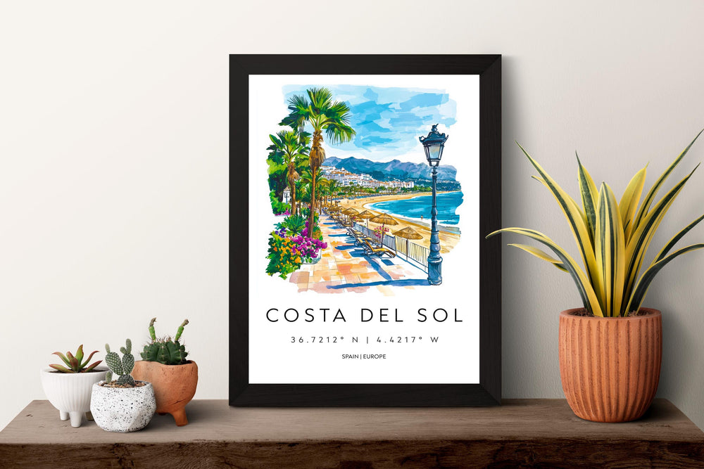 Costa del Sol Watercolor Poster Costa del Sol Spain Travel Print Wall Art Costa del Sol Home Decor Costa del Sol Gift Art Lovers Spain Art