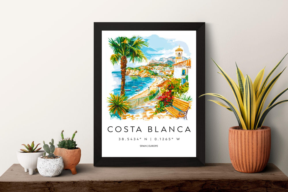 Costa Blanca Watercolor Poster Costa Blanca Spain Travel Print Wall Art Costa Blanca Home Decor Costa Blanca Gift Art Lovers Spain Art