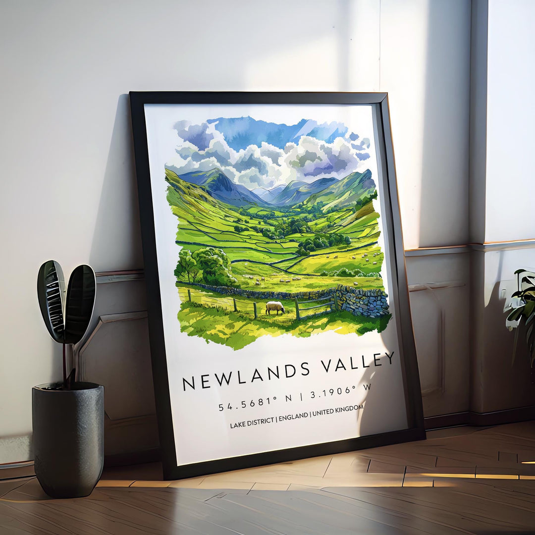 Newlands Valley Watercolor Poster Newlands Valley Lake District Travel Print Wall Art Newlands Valley Home Decor Newlands Valley Gift UK