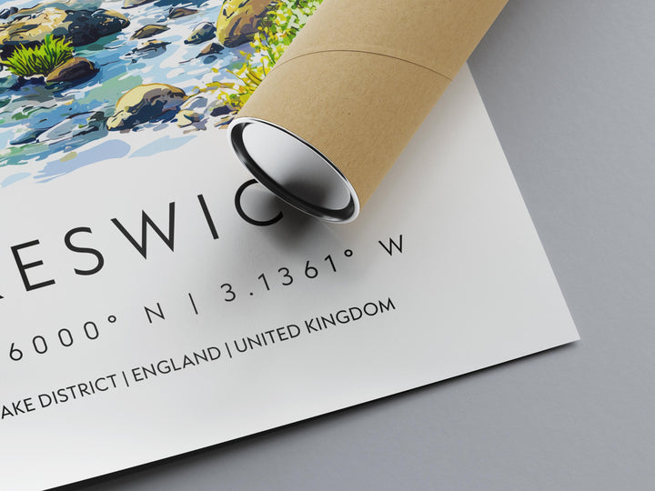 Keswick Watercolor Poster Keswick Lake District Travel Print Wall Art Keswick Home Decor Keswick Gift Art Lovers UK Town