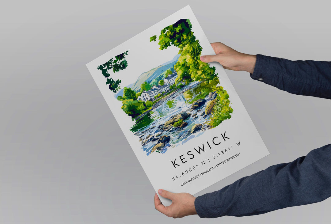 Keswick Watercolor Poster Keswick Lake District Travel Print Wall Art Keswick Home Decor Keswick Gift Art Lovers UK Town