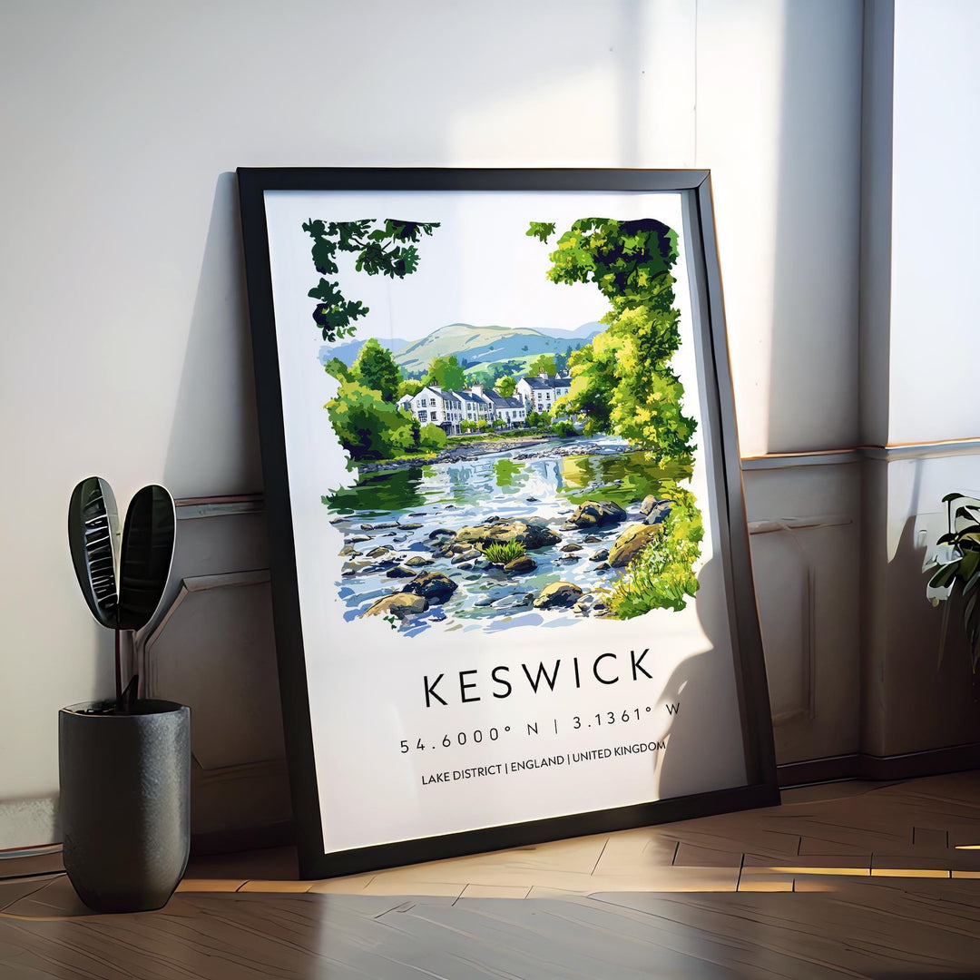 Keswick Watercolor Poster Keswick Lake District Travel Print Wall Art Keswick Home Decor Keswick Gift Art Lovers UK Town
