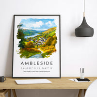 Ambleside Watercolor Poster Ambleside Lake District Travel Print Wall Art Ambleside Home Decor Ambleside Gift Art Lovers UK Village