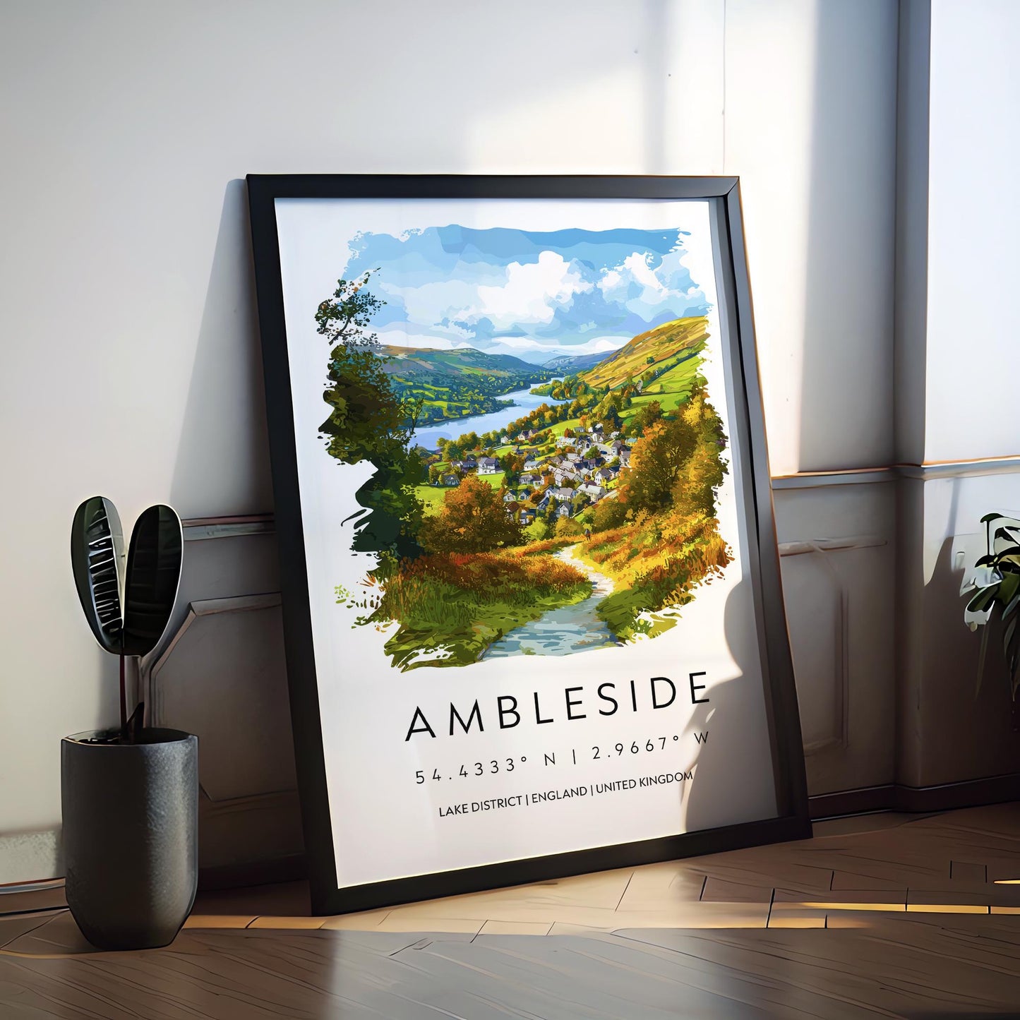 Ambleside Watercolor Poster Ambleside Lake District Travel Print Wall Art Ambleside Home Decor Ambleside Gift Art Lovers UK Village