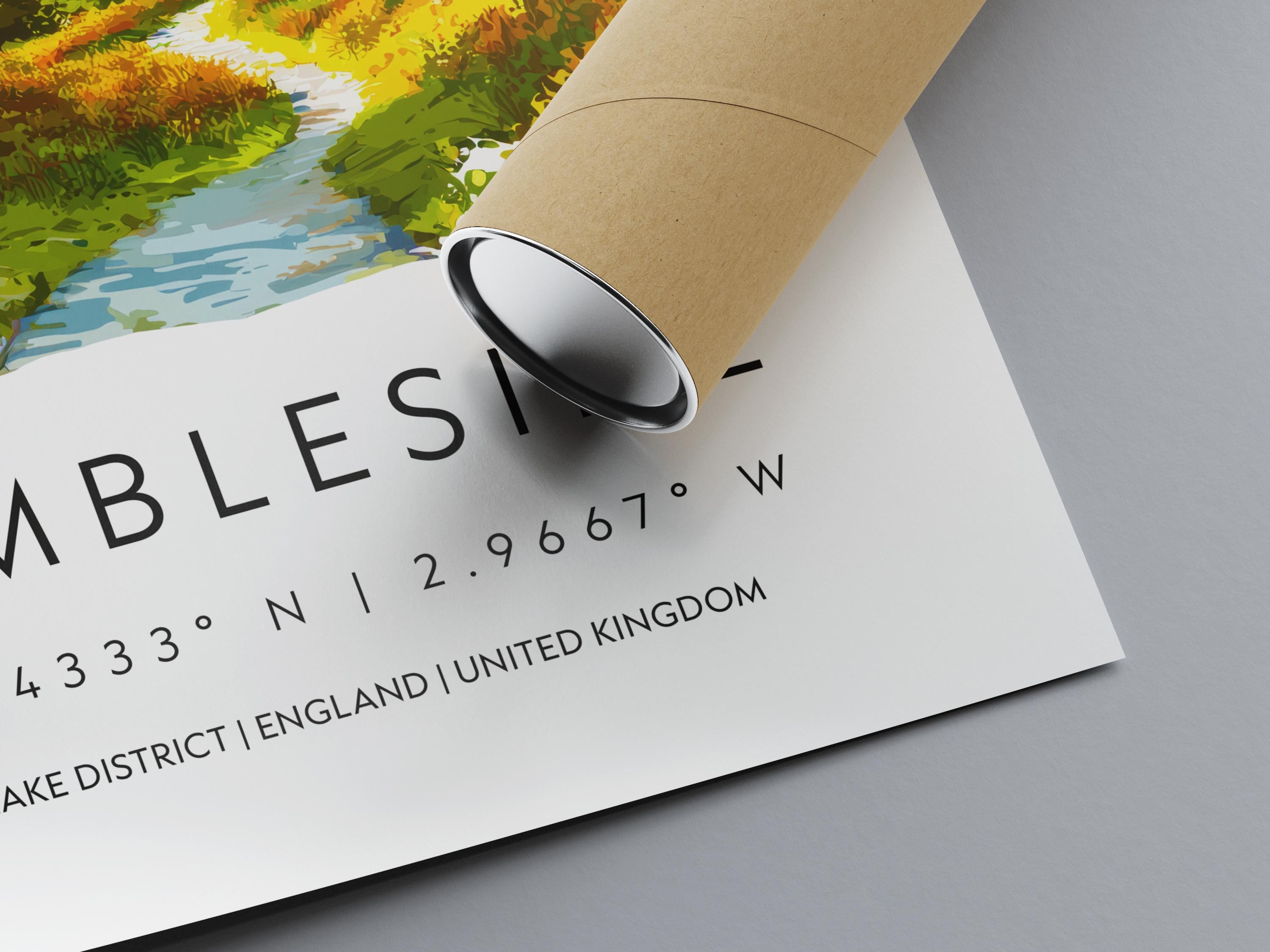 Ambleside Watercolor Poster Ambleside Lake District Travel Print Wall Art Ambleside Home Decor Ambleside Gift Art Lovers UK Village