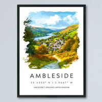 Ambleside Watercolor Poster Ambleside Lake District Travel Print Wall Art Ambleside Home Decor Ambleside Gift Art Lovers UK Village