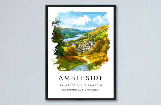 Ambleside Watercolor Poster Ambleside Lake District Travel Print Wall Art Ambleside Home Decor Ambleside Gift Art Lovers UK Village