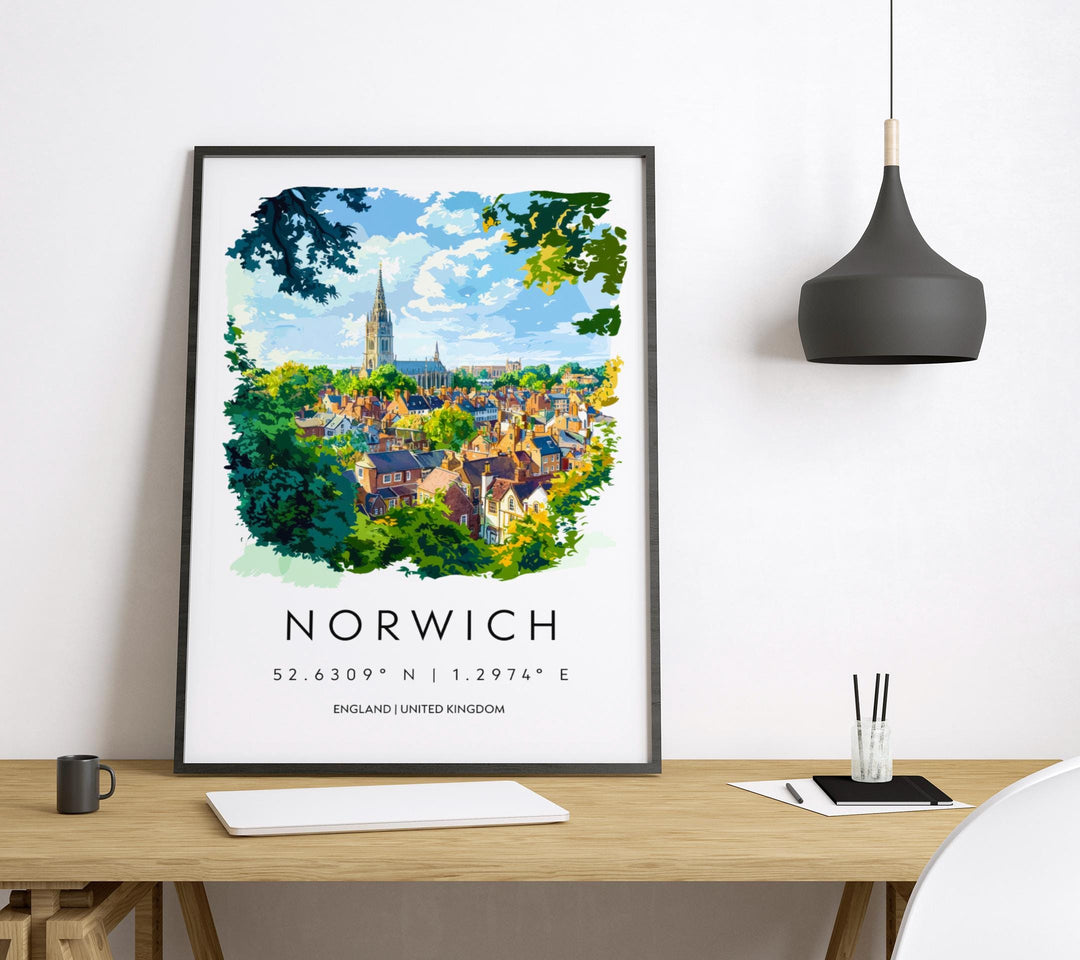 Norwich Watercolor Poster Norwich England Travel Print Wall Art Norwich Home Decor Norwich Gift Art Lovers UK Historic City