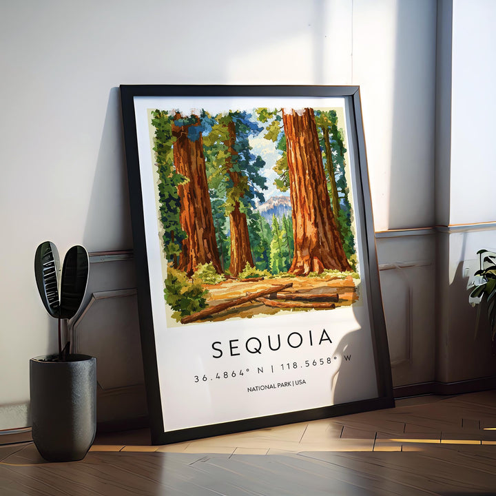 Sequoia Watercolor Poster Sequoia California Travel Print Wall Art Sequoia Home Decor Sequoia Gift Art Lovers Sequoia National Park