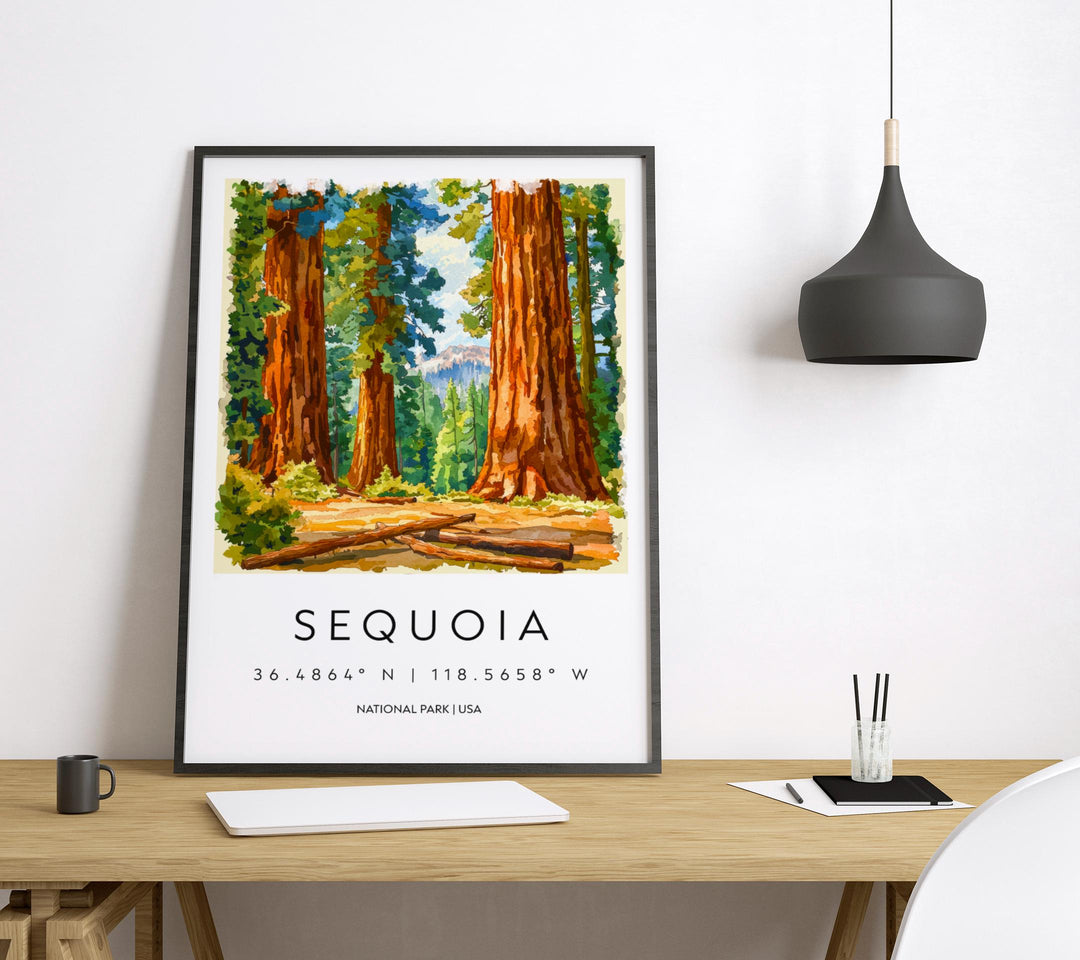 Sequoia Watercolor Poster Sequoia California Travel Print Wall Art Sequoia Home Decor Sequoia Gift Art Lovers Sequoia National Park