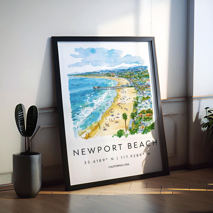 Newport Beach Watercolor Poster Newport Beach California Travel Print Wall Art Newport Beach Home Decor Newport Beach Gift Art Beach