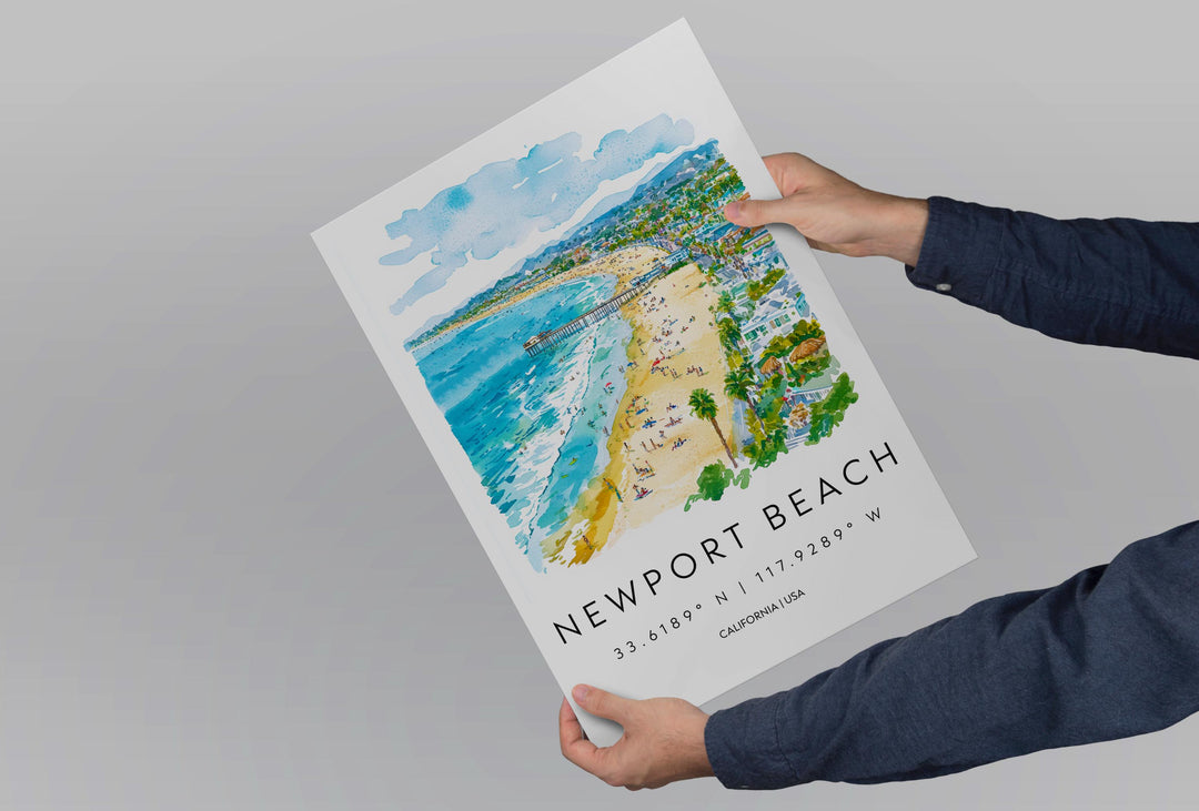 Newport Beach Watercolor Poster Newport Beach California Travel Print Wall Art Newport Beach Home Decor Newport Beach Gift Art Beach