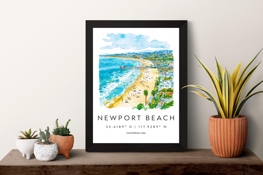 Newport Beach Watercolor Poster Newport Beach California Travel Print Wall Art Newport Beach Home Decor Newport Beach Gift Art Beach