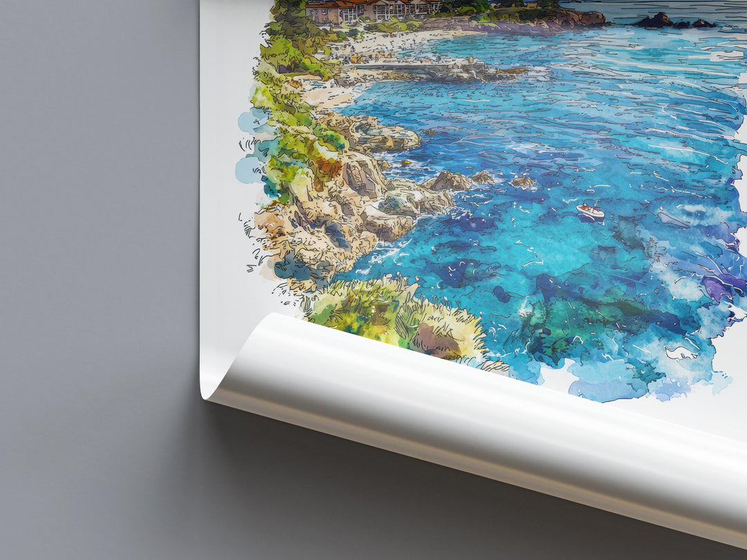 Monterey Bay Watercolor Poster Monterey Bay California Travel Print Wall Art Monterey Bay Home Decor Monterey Bay Gift Art Lovers Coastal