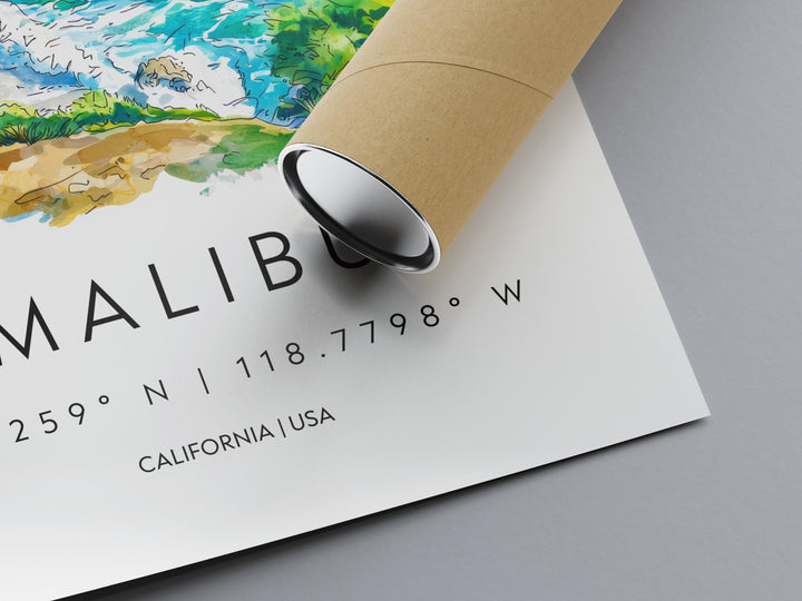 Malibu Watercolor Poster Malibu California Travel Print Wall Art Malibu Home Decor Malibu Gift Art Lovers California Beach Town