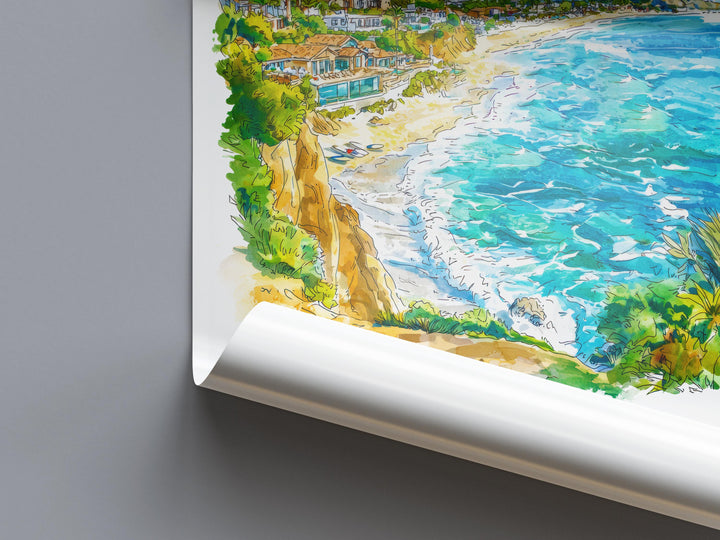 Malibu Watercolor Poster Malibu California Travel Print Wall Art Malibu Home Decor Malibu Gift Art Lovers California Beach Town