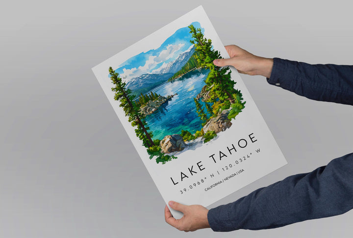 Lake Tahoe Watercolor Poster Lake Tahoe California Travel Print Wall Art Lake Tahoe Home Decor Lake Tahoe Gift Art Lovers Lake Tahoe