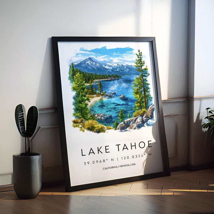 Lake Tahoe Watercolor Poster Lake Tahoe California Travel Print Wall Art Lake Tahoe Home Decor Lake Tahoe Gift Art Lovers Lake Tahoe