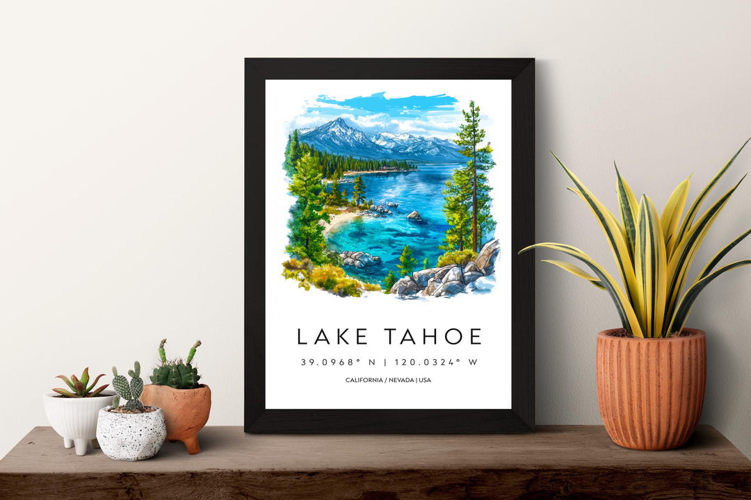 Lake Tahoe Watercolor Poster Lake Tahoe California Travel Print Wall Art Lake Tahoe Home Decor Lake Tahoe Gift Art Lovers Lake Tahoe