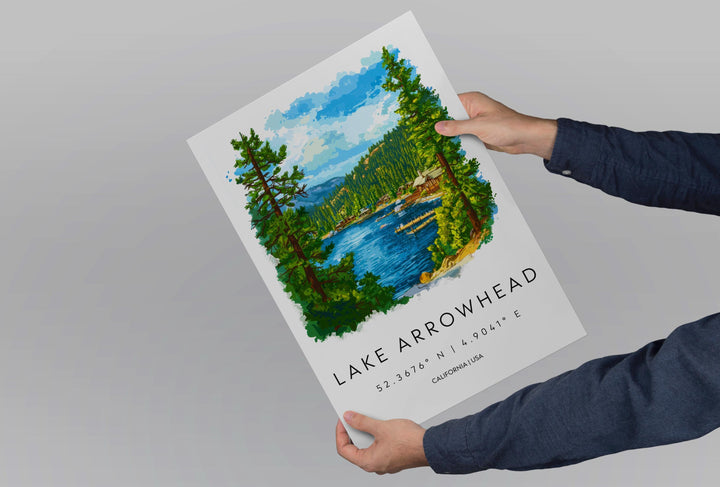 Lake Arrowhead Watercolor Poster Lake Arrowhead California Travel Print Wall Art Lake Arrowhead Home Decor Lake Arrowhead Gift Art Lovers
