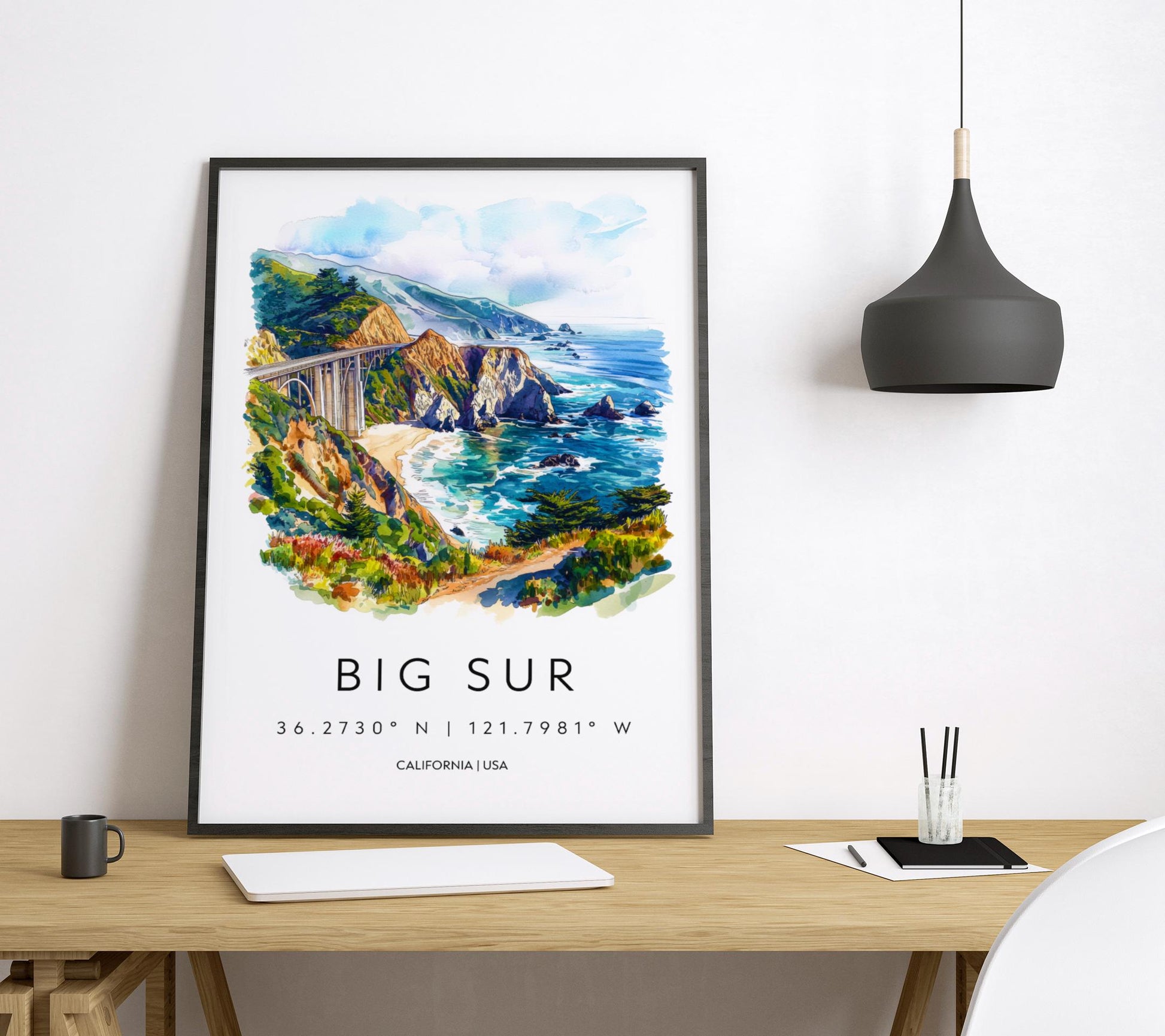Big Sur Watercolor Poster Big Sur California Travel Print Wall Art Big Sur Home Decor Big Sur Gift Art Lovers California Coast