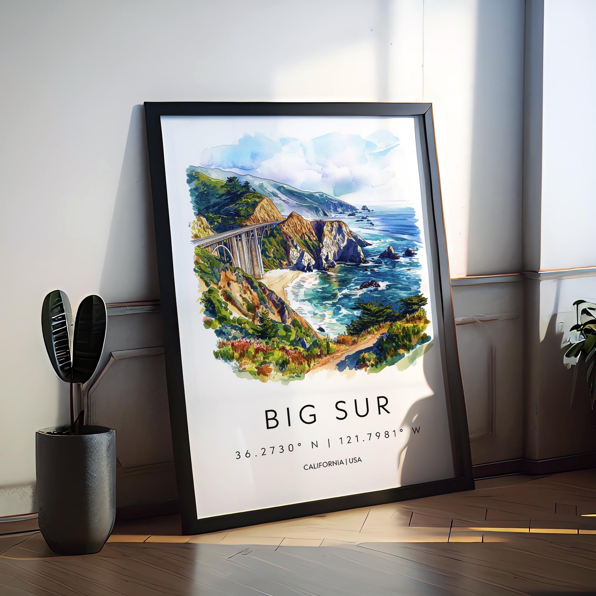 Big Sur Watercolor Poster Big Sur California Travel Print Wall Art Big Sur Home Decor Big Sur Gift Art Lovers California Coast