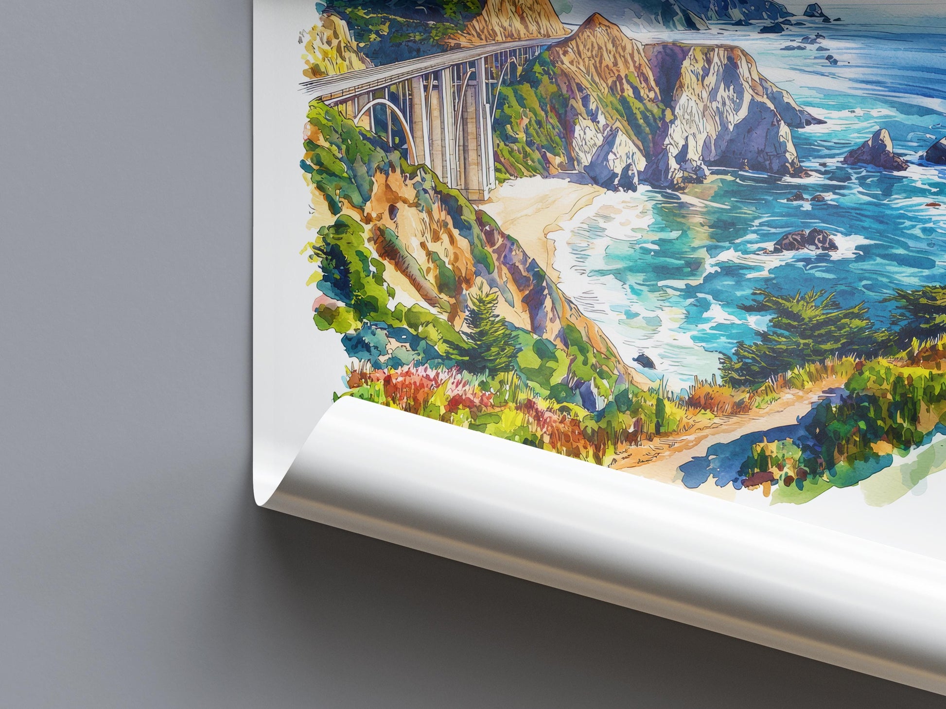 Big Sur Watercolor Poster Big Sur California Travel Print Wall Art Big Sur Home Decor Big Sur Gift Art Lovers California Coast