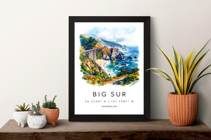 Big Sur Watercolor Poster Big Sur California Travel Print Wall Art Big Sur Home Decor Big Sur Gift Art Lovers California Coast