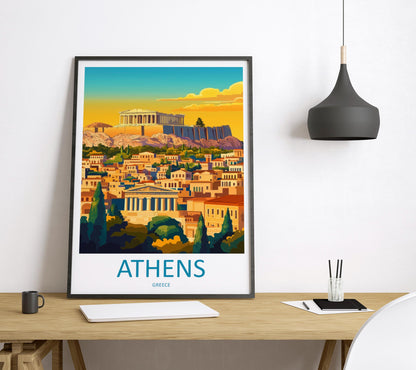 Athens Travel Poster Greece Wall Art Acropolis Cityscape Print Urban Decor Greece Gift Souvenir Scene Europe Ancient Landmark Art