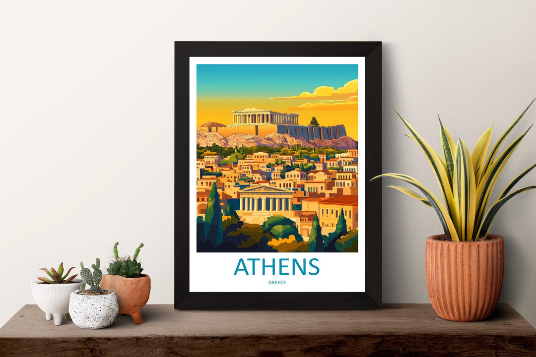 Athens Travel Poster Greece Wall Art Acropolis Cityscape Print Urban Decor Greece Gift Souvenir Scene Europe Ancient Landmark Art