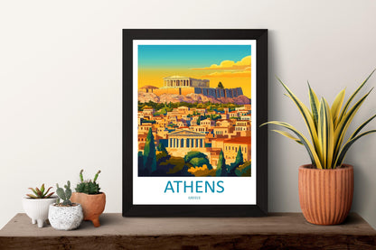 Athens Travel Poster Greece Wall Art Acropolis Cityscape Print Urban Decor Greece Gift Souvenir Scene Europe Ancient Landmark Art