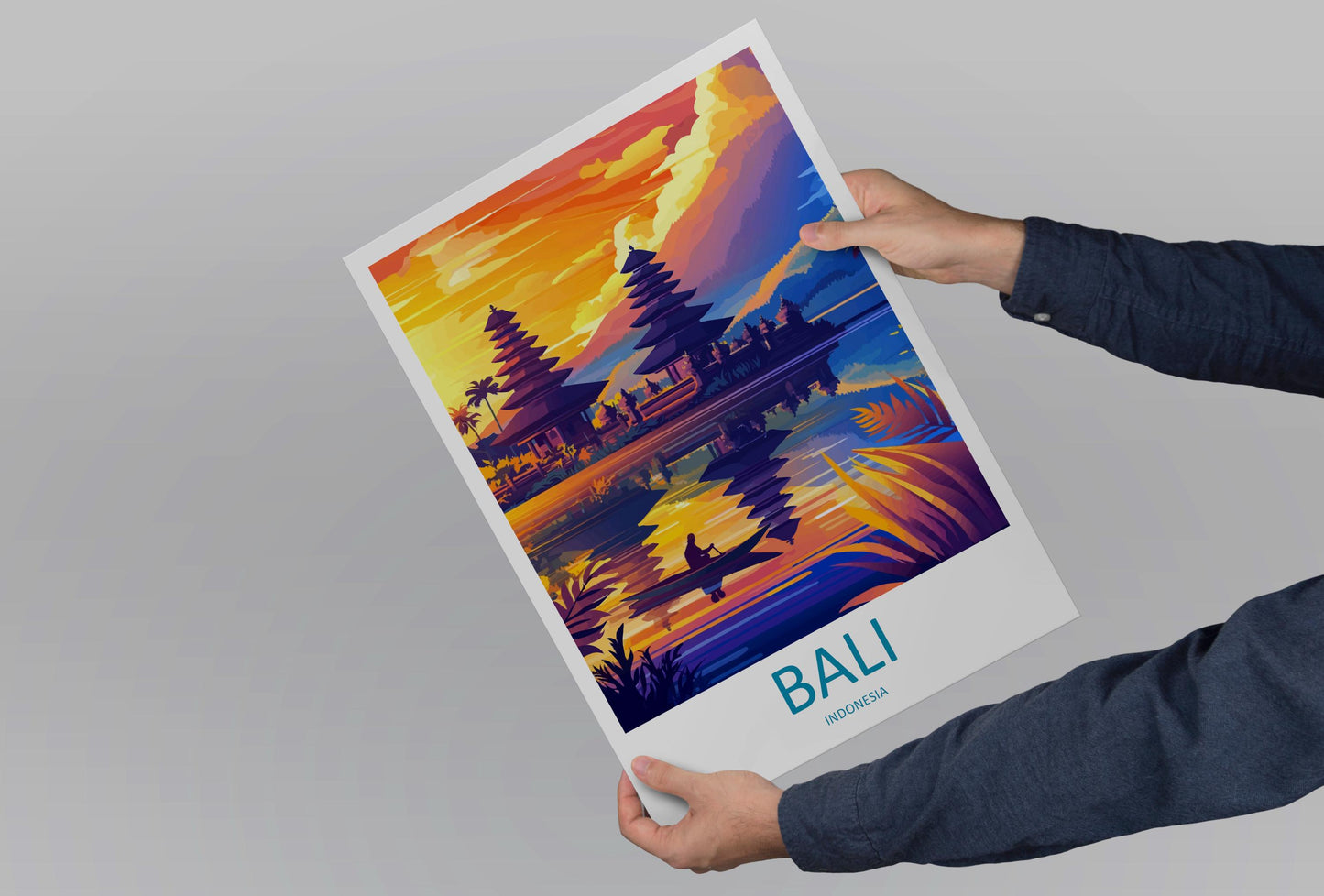 Bali Travel Poster Indonesia Wall Art Temple Beach Print Nature Decor Indonesia Gift Souvenir Scene Asia Tropical Landmark Art