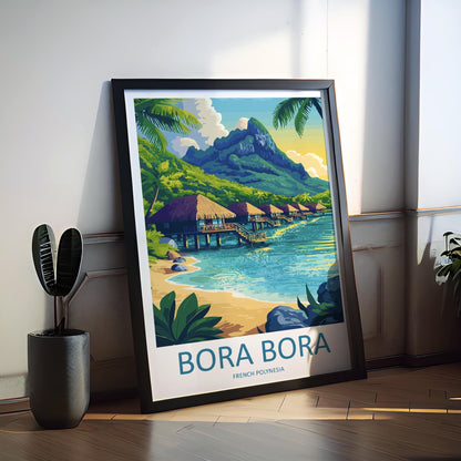 Bora Bora Travel Poster French Polynesia Wall Art Lagoon Beach Print Nature Decor Pacific Gift Souvenir Scene Oceania Tropical Art