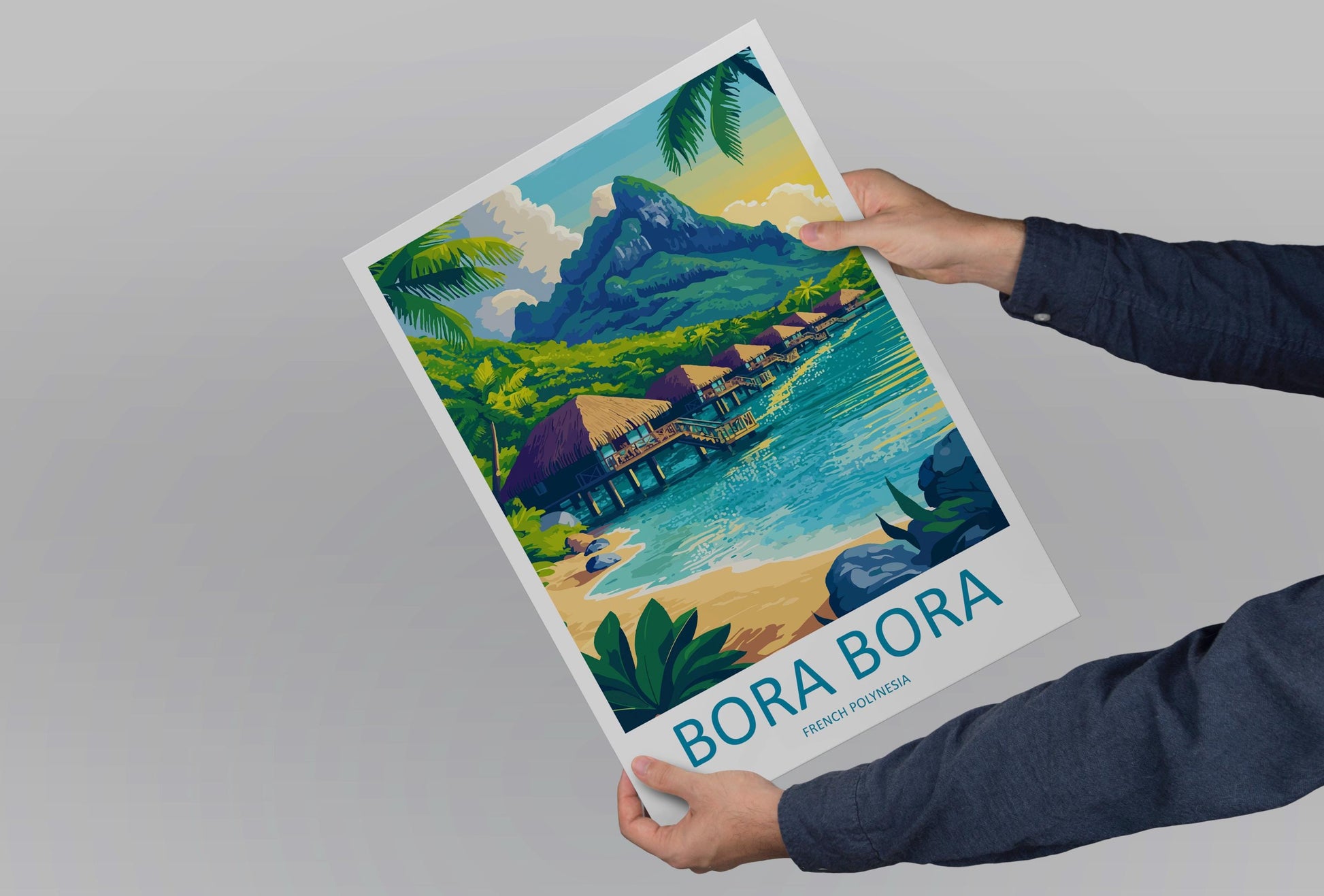 Bora Bora Travel Poster French Polynesia Wall Art Lagoon Beach Print Nature Decor Pacific Gift Souvenir Scene Oceania Tropical Art