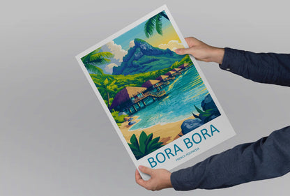 Bora Bora Travel Poster French Polynesia Wall Art Lagoon Beach Print Nature Decor Pacific Gift Souvenir Scene Oceania Tropical Art