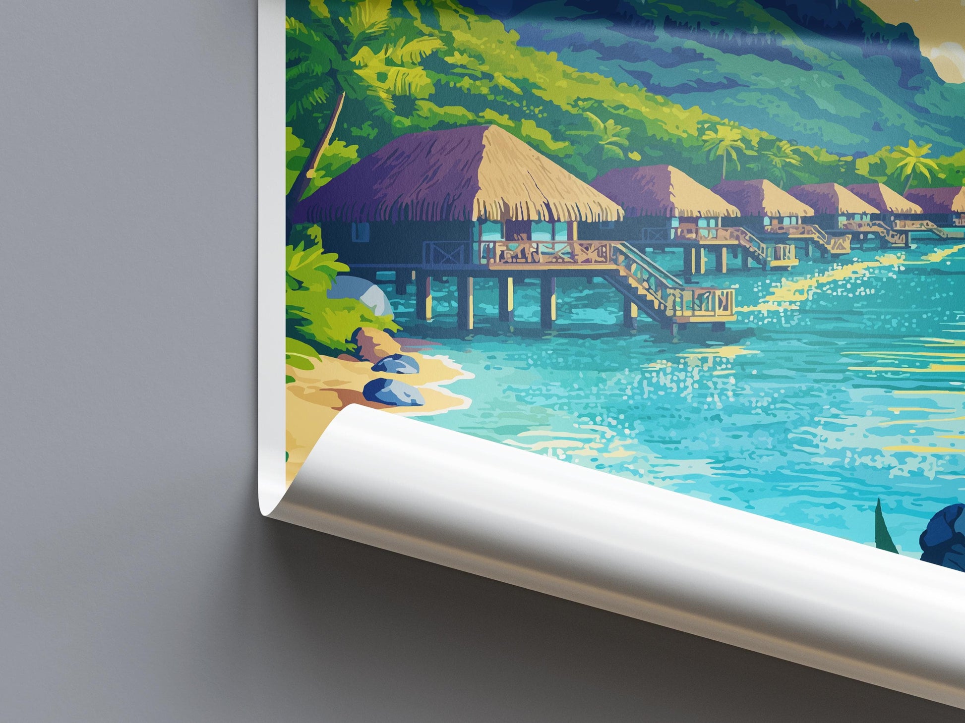 Bora Bora Travel Poster French Polynesia Wall Art Lagoon Beach Print Nature Decor Pacific Gift Souvenir Scene Oceania Tropical Art