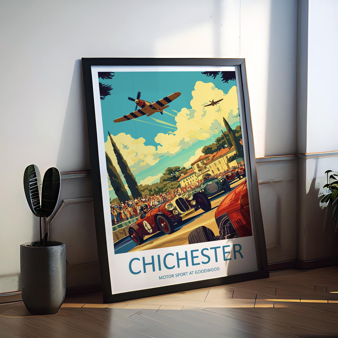 Chichester Goodwood Motor Sport Poster England Wall Art Circuit Race Car Print Urban Decor UK Gift Souvenir Scene British Landmark Art