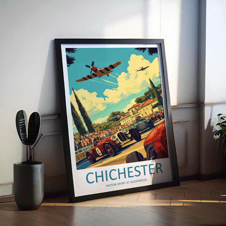 Chichester Goodwood Motor Sport Poster England Wall Art Circuit Race Car Print Urban Decor UK Gift Souvenir Scene British Landmark Art