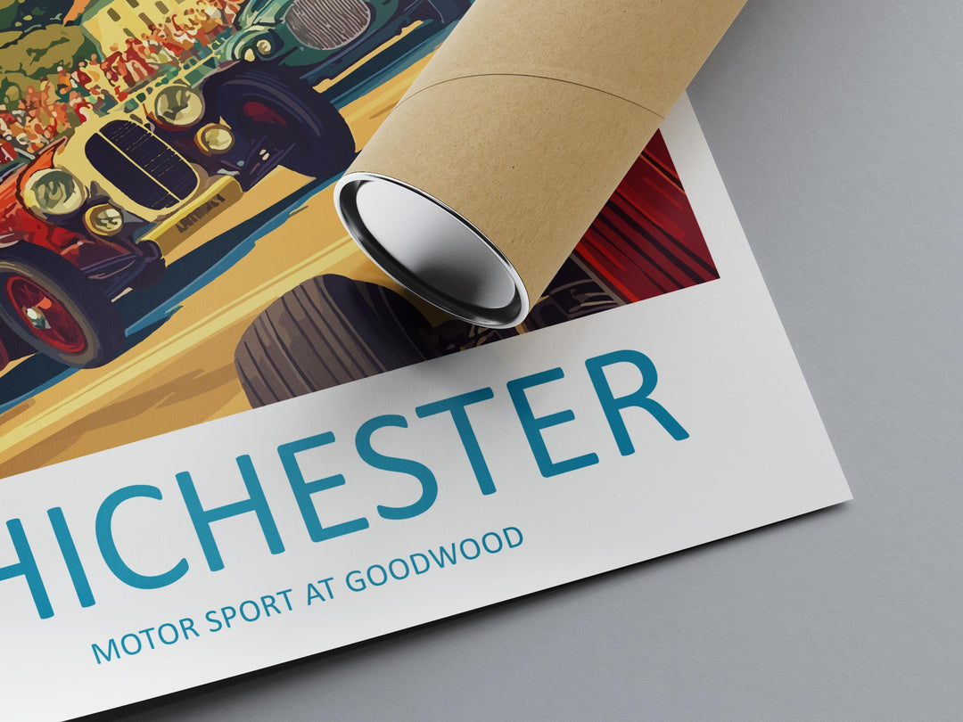 Chichester Goodwood Motor Sport Poster England Wall Art Circuit Race Car Print Urban Decor UK Gift Souvenir Scene British Landmark Art