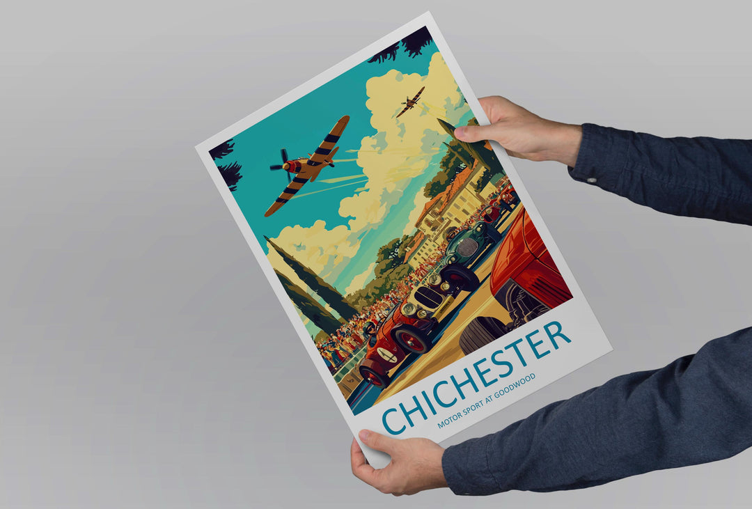Chichester Goodwood Motor Sport Poster England Wall Art Circuit Race Car Print Urban Decor UK Gift Souvenir Scene British Landmark Art