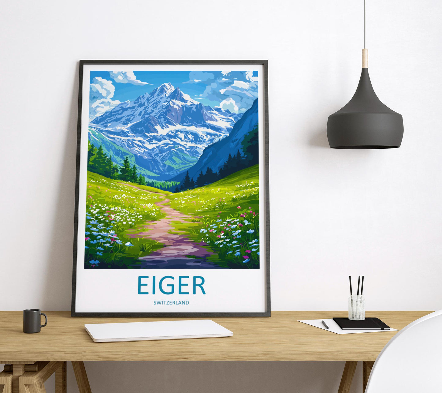 Eiger Travel Poster Switzerland Wall Art Mountain Alpine Print Nature Decor Swiss Gift Souvenir Scene Europe Peak Art