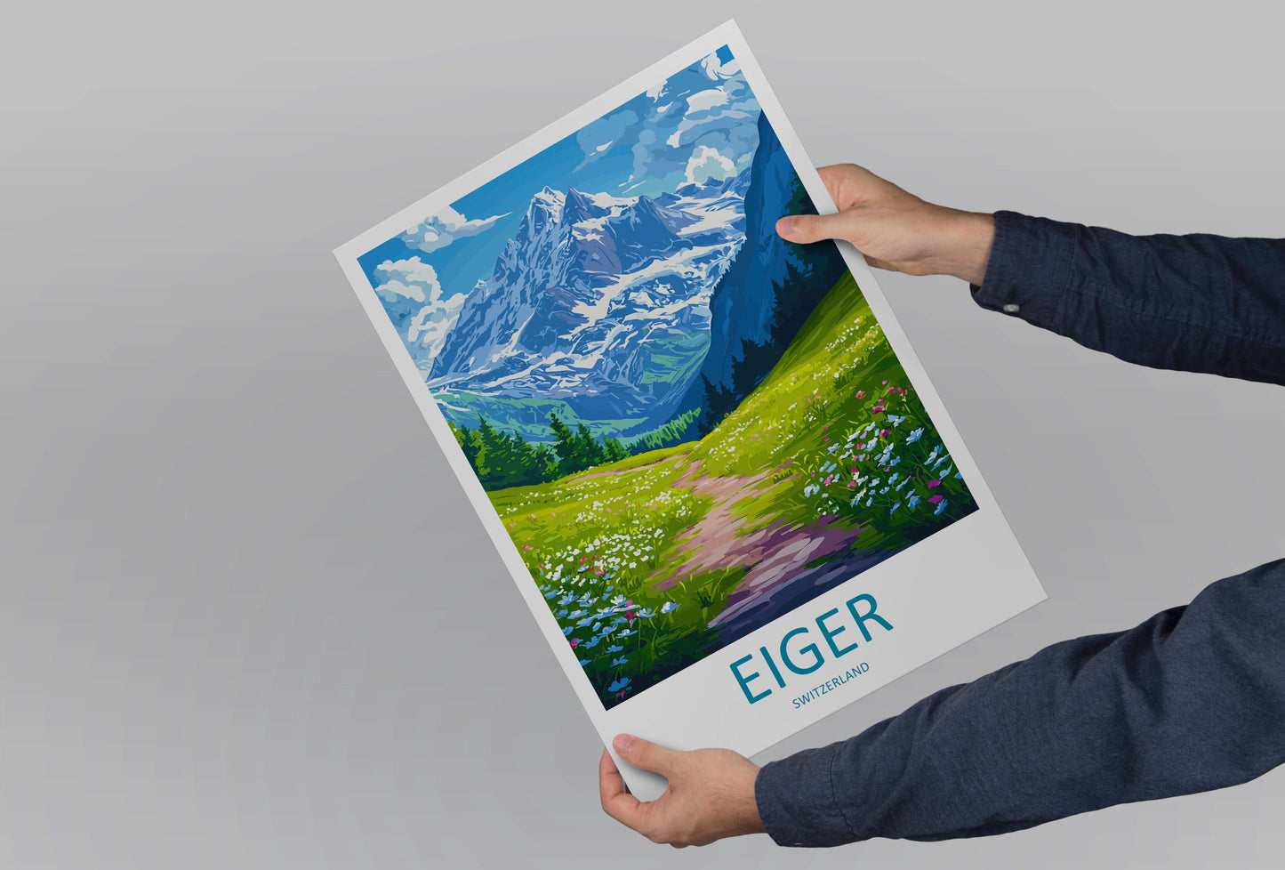 Eiger Travel Poster Switzerland Wall Art Mountain Alpine Print Nature Decor Swiss Gift Souvenir Scene Europe Peak Art